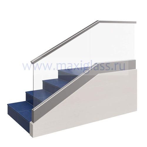Стеклянное ограждение лестницы на зажимном профиле SmartRail с нержавеющим поручнем 60х40 на кромку стекла