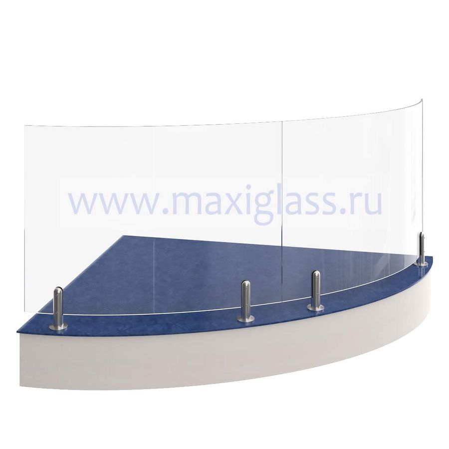 Изогнутое стеклянное ограждение площадки на круглых министойках без поручня